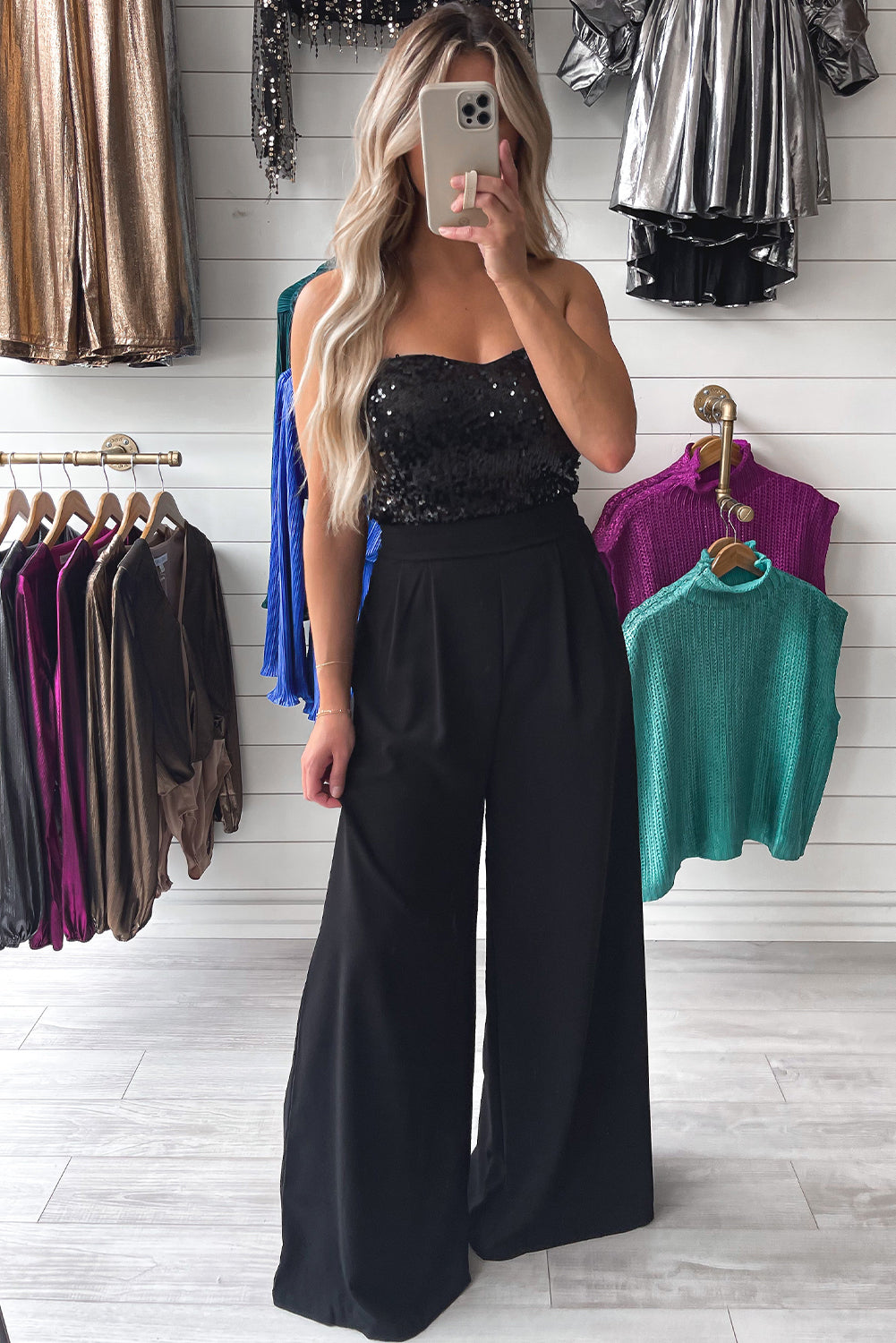Valeriya | Zwarte Pailletten Tubetop Jumpsuit
