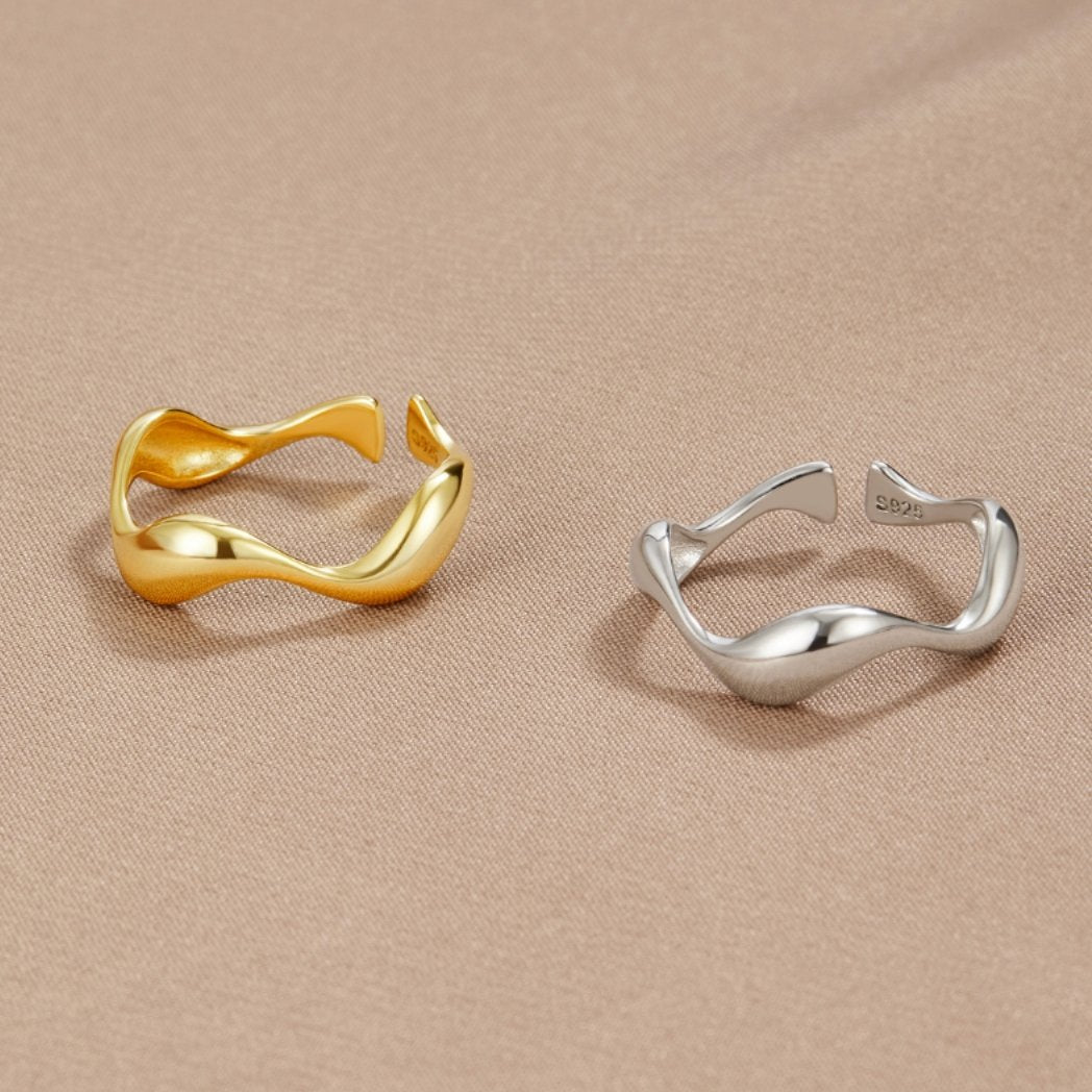925 Sterling Gold Wave Ring