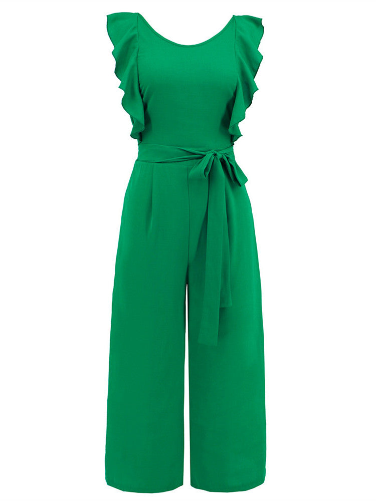 Katya | Ruffelmouwen Riem Culotte Midi Jumpsuit