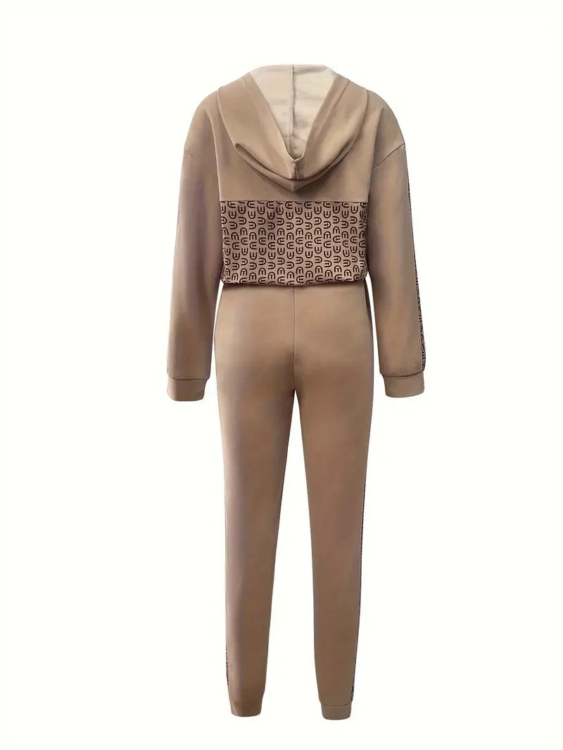 Vica - Casual hoodie met lange mouwen en kwart rits en slim-fit joggingbroek