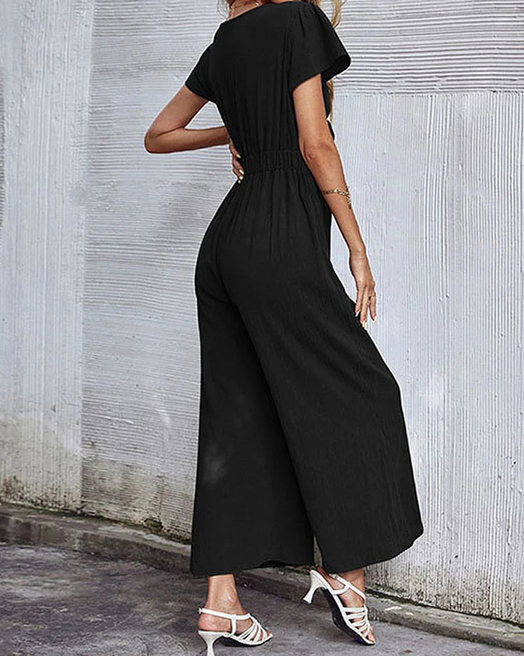 Cess - V-hals geknipt wijde pijp jumpsuit