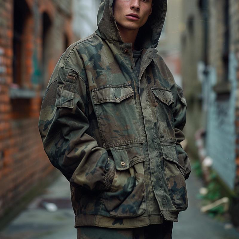 Ulisse | Camouflage jas met capuchon en meerdere zakken