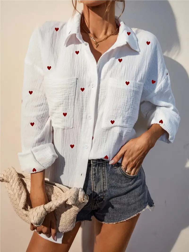 Blouse met hartjesprint en kraag - Azura