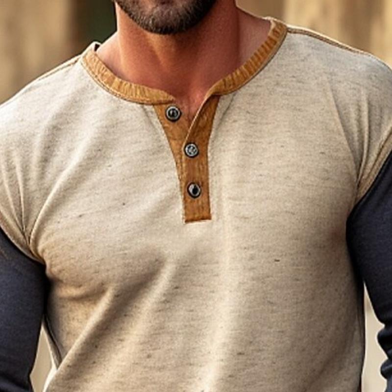 Duncan | Casual Colorblock Henley Kraag Lange Mouw T-shirt
