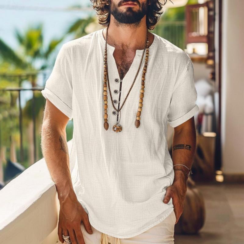 Ezequiel |Casual V-hals los T-shirt met knoopsluiting