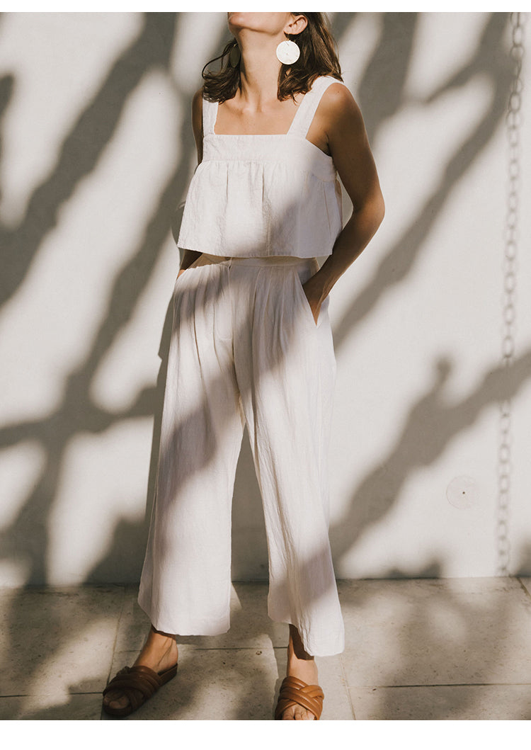 Janeya - Katoenen linnen top en wijde broek set