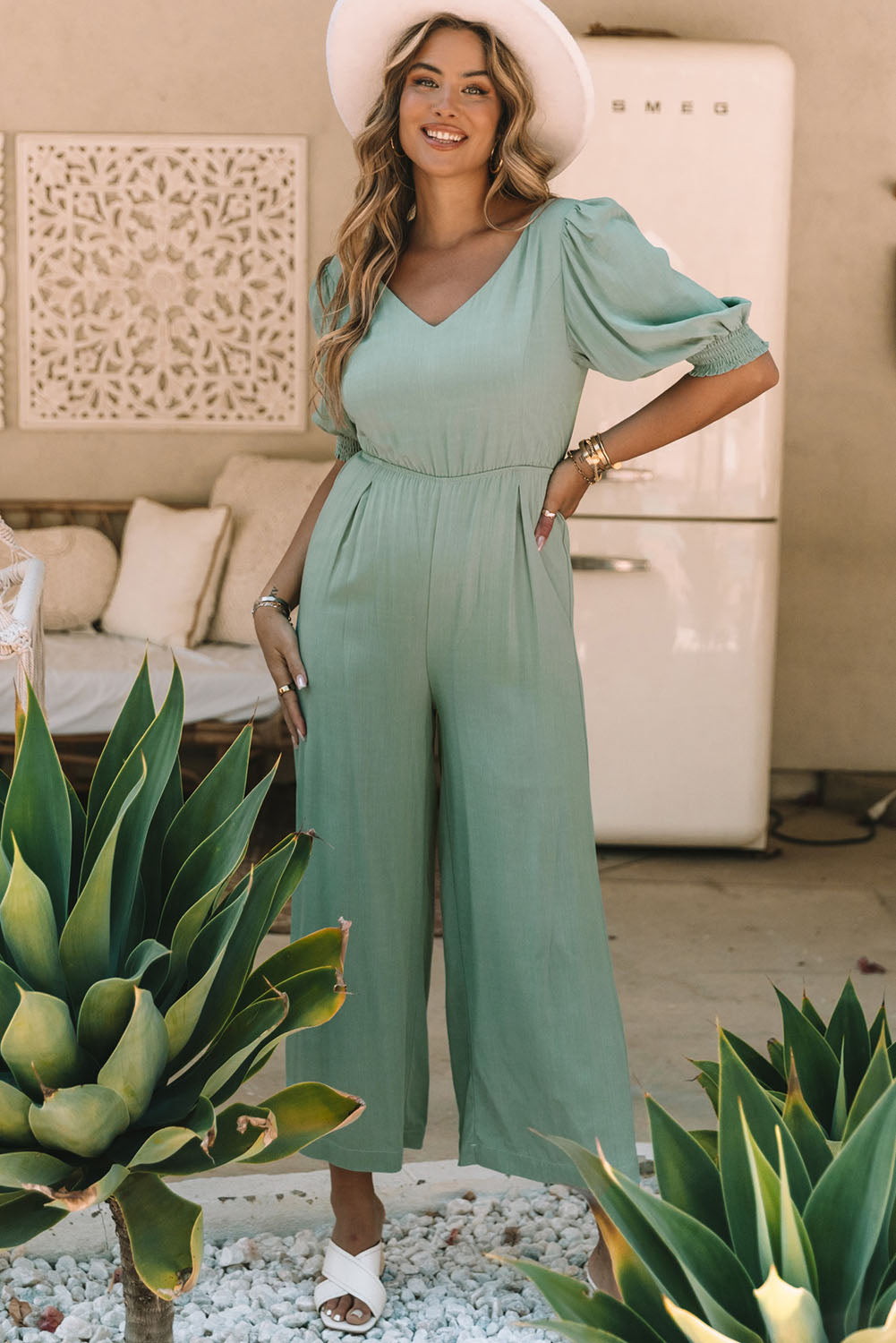 Lydia | Jumpsuit met pofmouwen en V-hals - Sierlijk en comfortabel