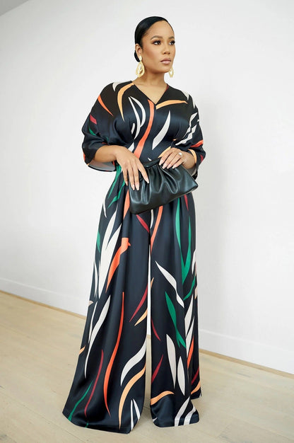 Sidra | Casual print jumpsuit met vleermuishals en mouwen