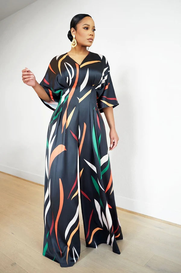 Sidra | Casual print jumpsuit met vleermuishals en mouwen