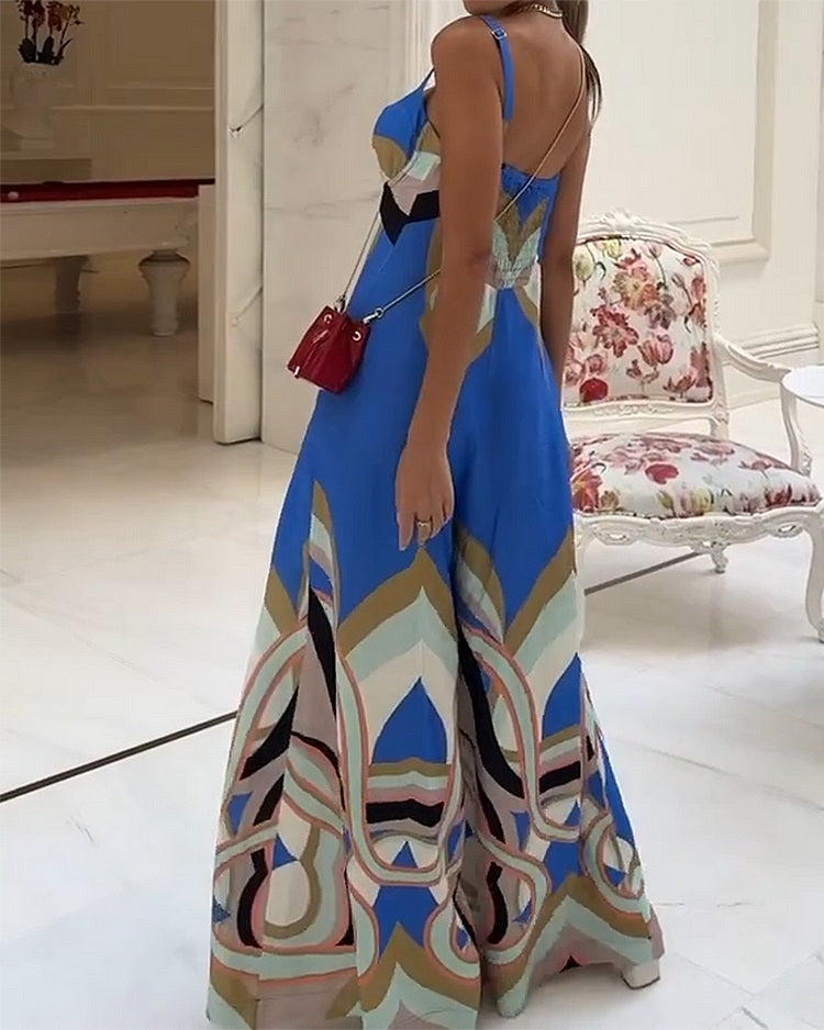 Samantha - Jarretelle Los Bedrukt Knoop Jumpsuit