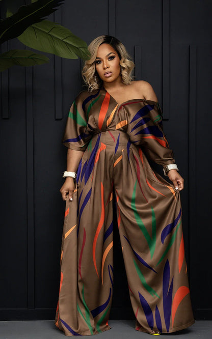 Sidra | Casual print jumpsuit met vleermuishals en mouwen