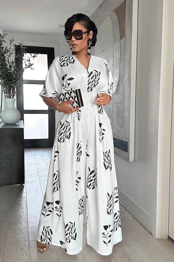 Sidra | Casual print jumpsuit met vleermuishals en mouwen