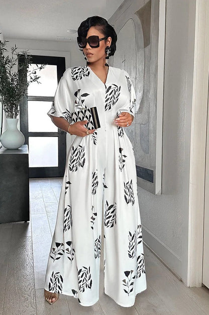 Sidra | Casual print jumpsuit met vleermuishals en mouwen