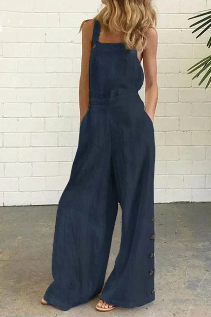 Sara - Normale jumpsuits met effen gesp en vierkante kraag