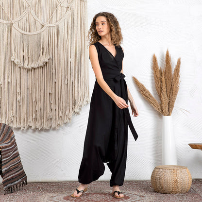 Sage | Cabrio wikkel jumpsuit van linnen