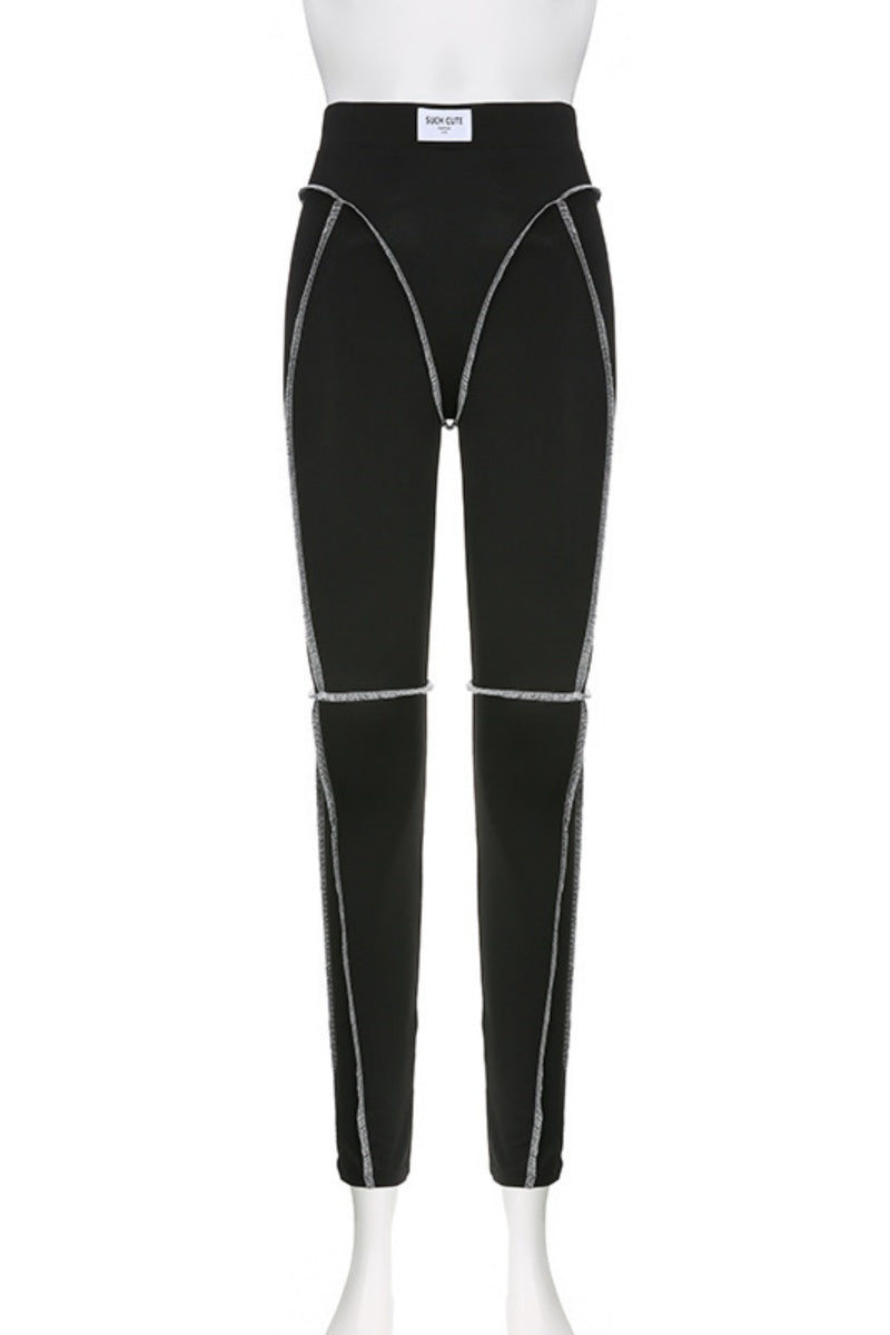 Wiviane | Sportieve skinny elastische broek met hoge taille en contrastnaad