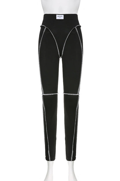 Wiviane | Sportieve skinny elastische broek met hoge taille en contrastnaad