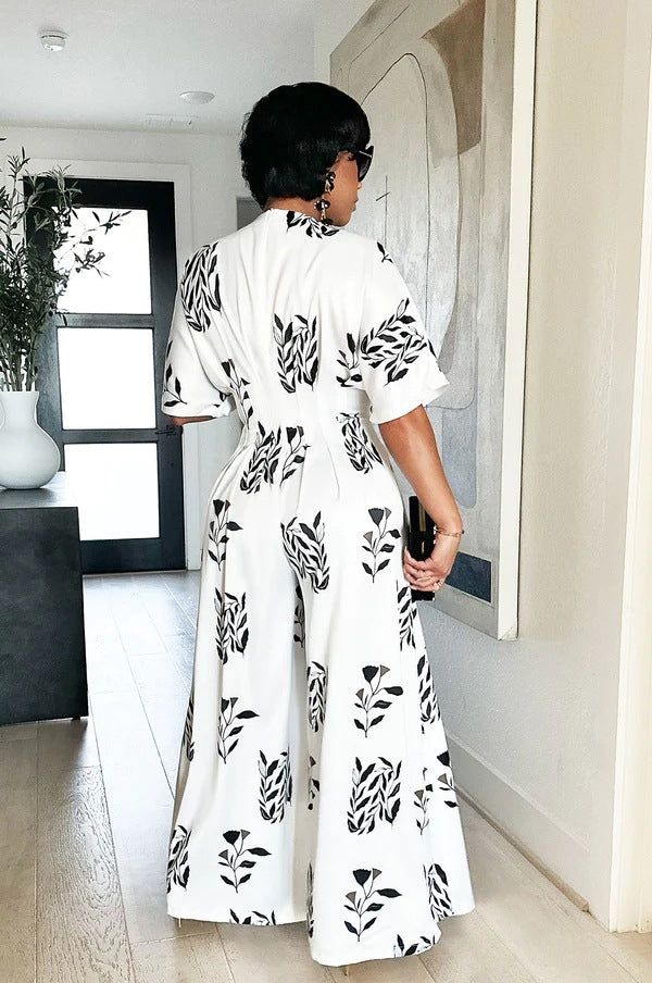 Sidra | Casual print jumpsuit met vleermuishals en mouwen
