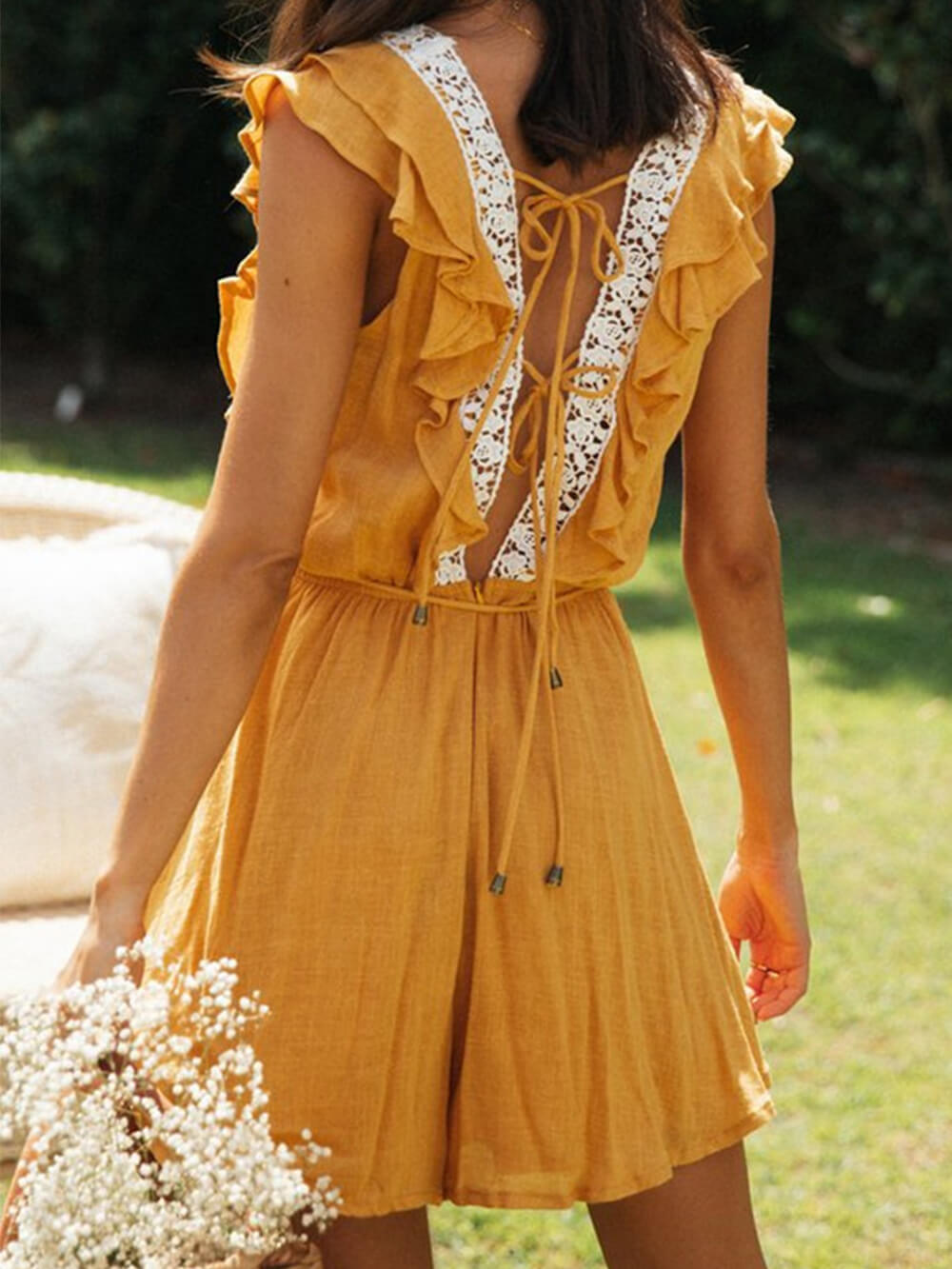 Anastasia | Vierkante Hals Kant Patchwork Romper