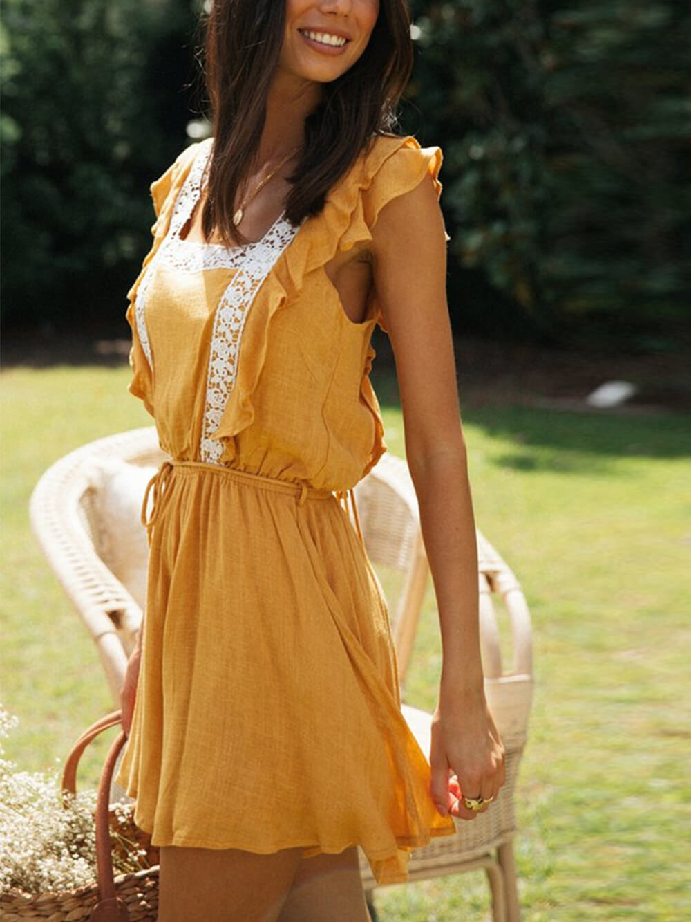 Anastasia | Vierkante Hals Kant Patchwork Romper