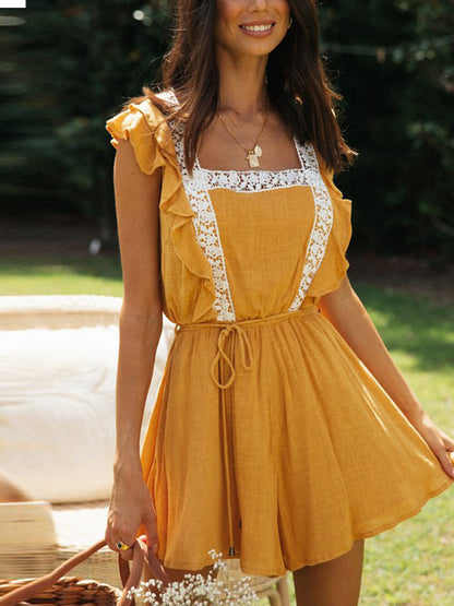 Anastasia | Vierkante Hals Kant Patchwork Romper