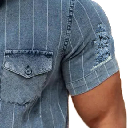 Carl | Vintage streep gescheurd denim overhemd