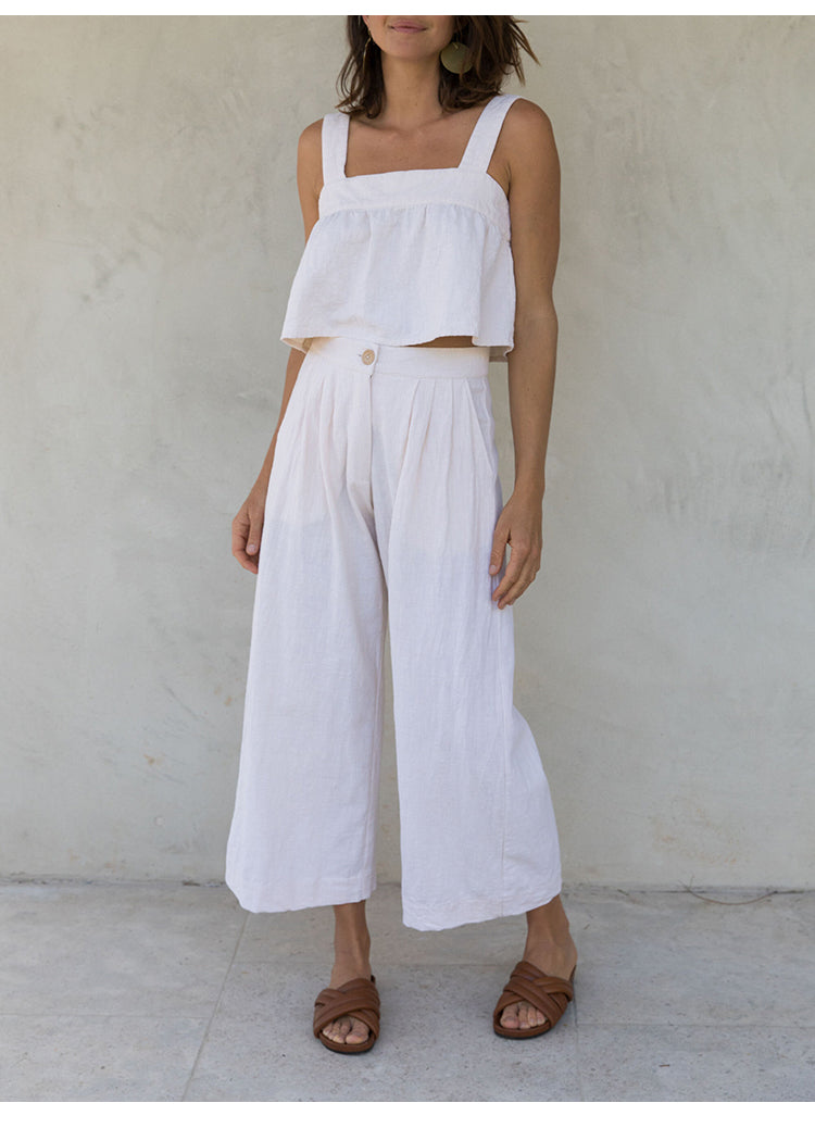 Janeya - Katoenen linnen top en wijde broek set