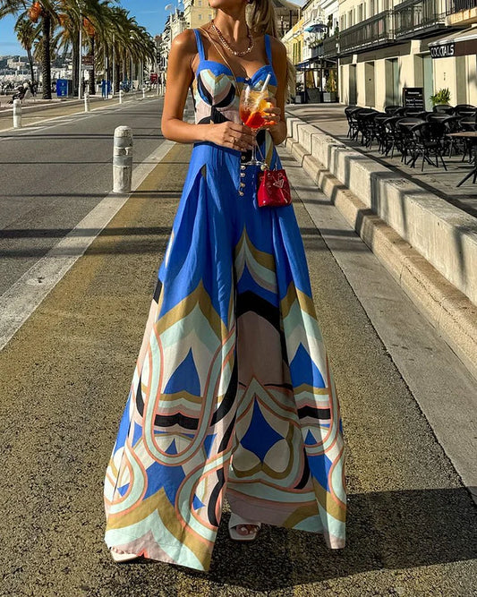 Samantha - Jarretelle Los Bedrukt Knoop Jumpsuit