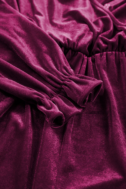 Cosima | Rode Dahlia Fluwelen Romper met Ruches Mouwen