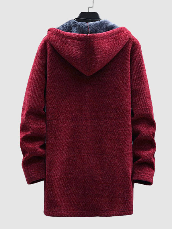 Joris | Fleece gevoerde gebreide lange jas met capuchon