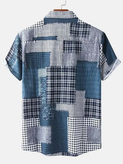 Controlepaneel Contrastkleur Casual linnen overhemd met korte mouwen