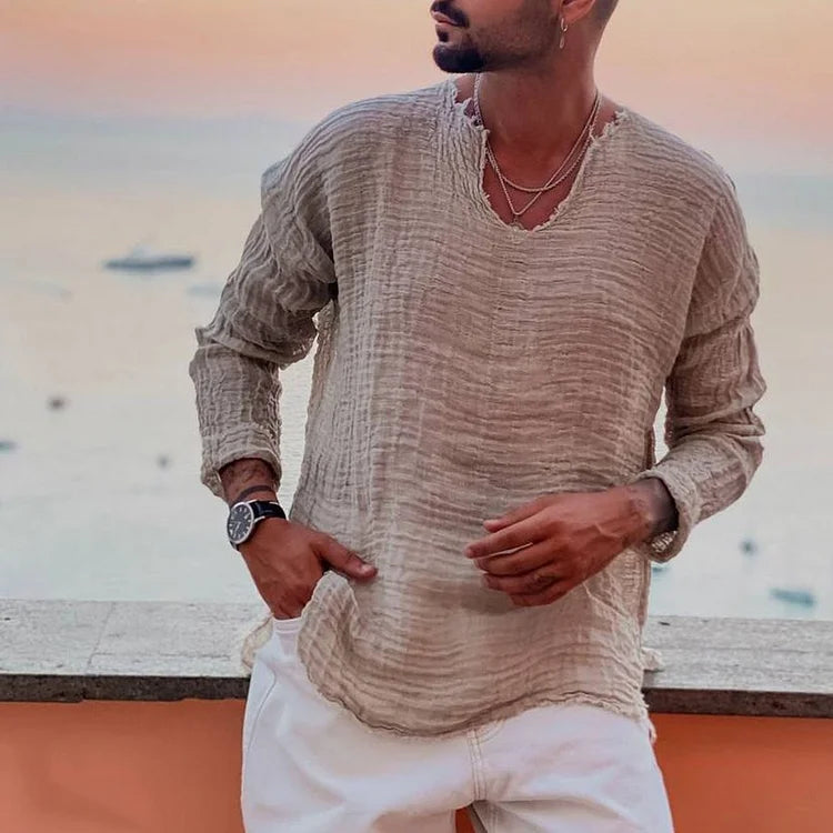 Allan | Casual los linnen overhemd met v-hals