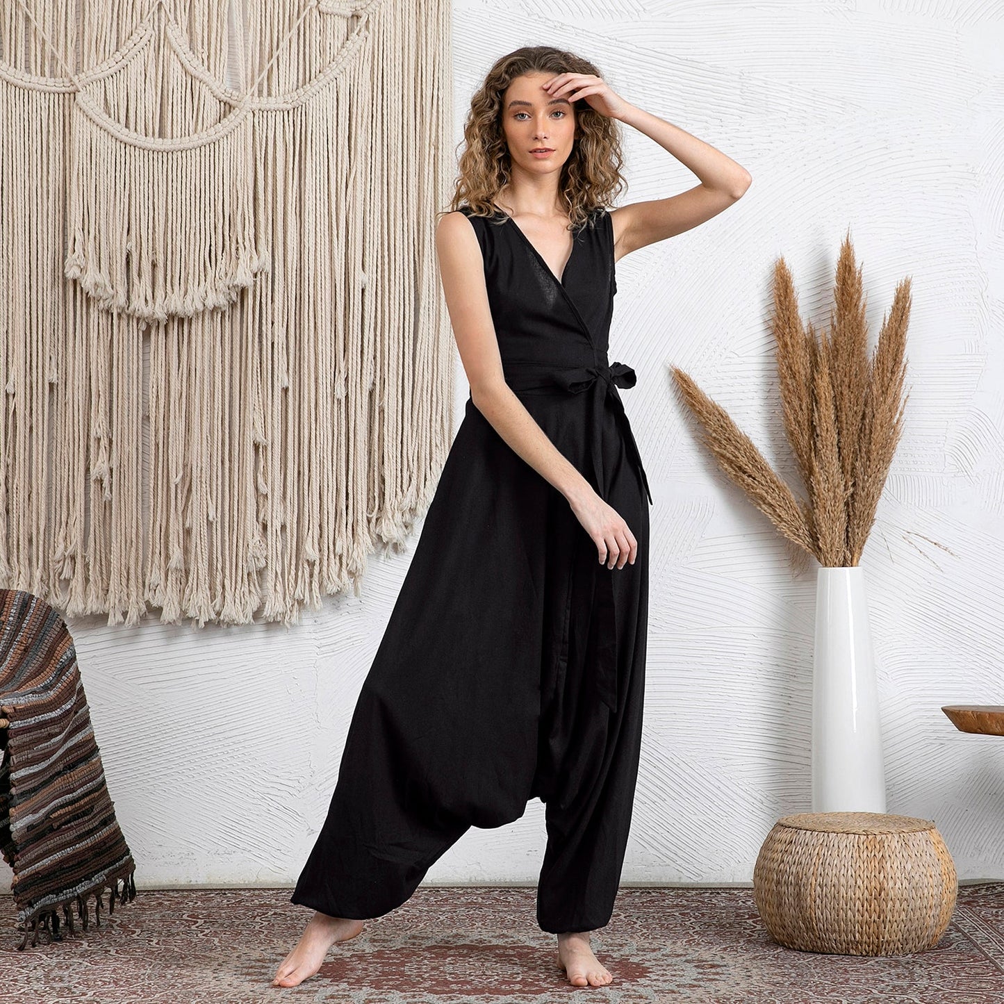 Sage | Cabrio wikkel jumpsuit van linnen