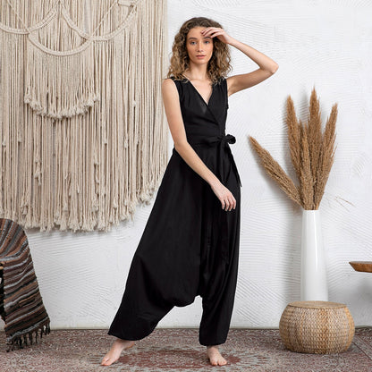 Sage | Cabrio wikkel jumpsuit van linnen