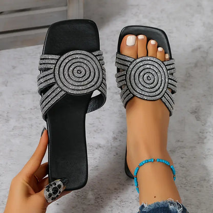 Decor dia sandalen, casual vierkante teen platte zomerschoenen