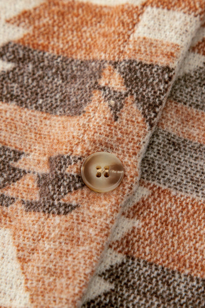 Kamilla | Retro Bruin Geometrisch Print Jasje