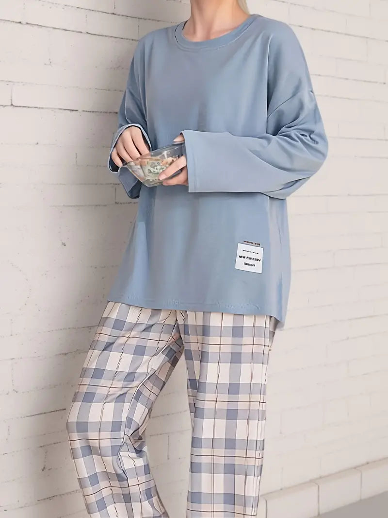 Chas - Geruite comfortabele pyjamaset met lange mouwen en broek