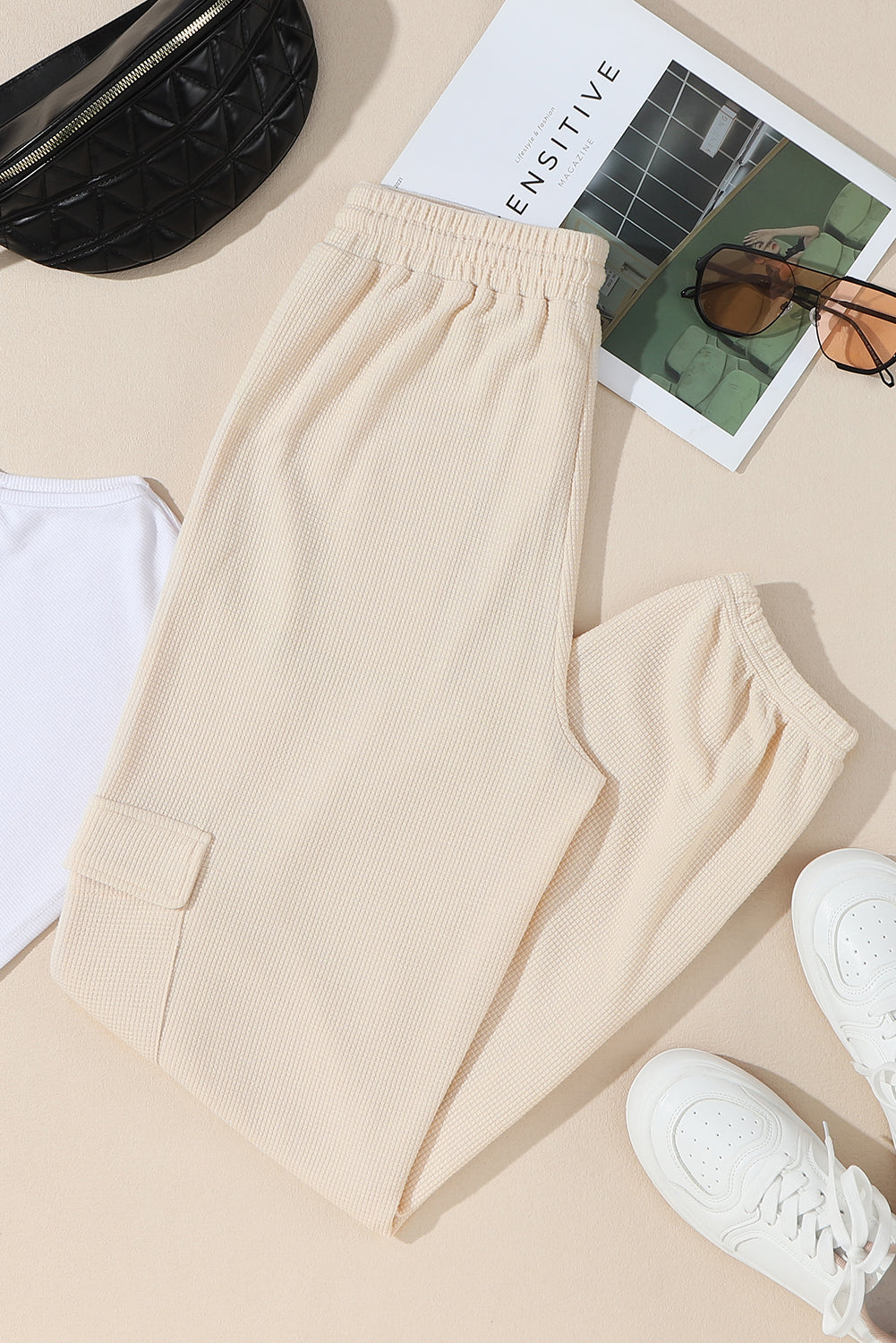 Evanka | Wafel Textuur Cargo Zak Jogger Broek