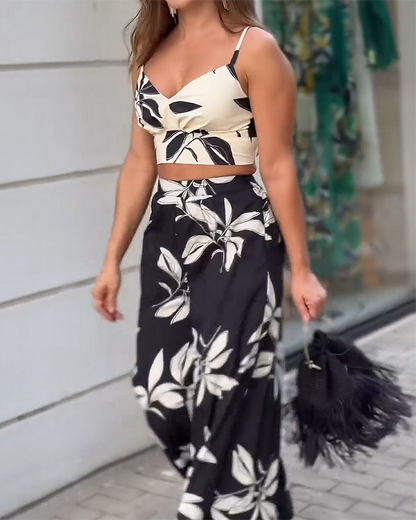 Iris - Hemdje Top en Broek Bladprint Set