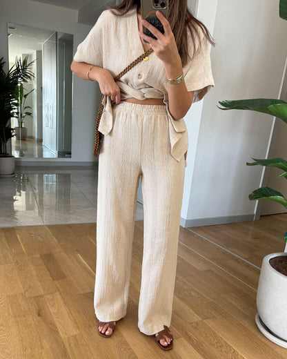 Mariana - Chic V-hals shirt & broek tweedelige set