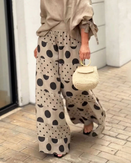 Janina - Schoudertop & Bedrukte Broeken Set