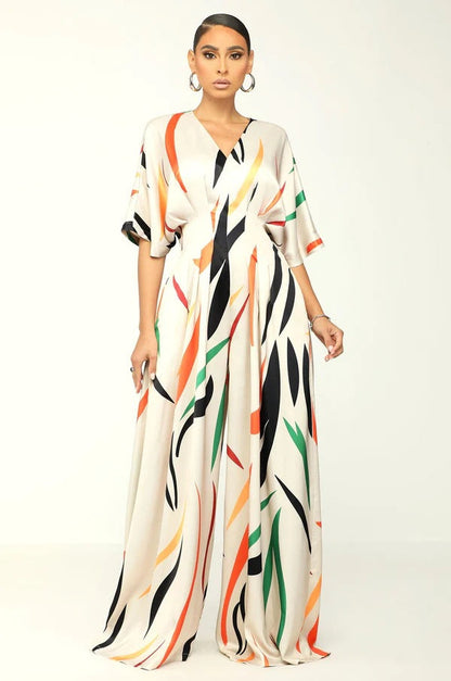 Sidra | Casual print jumpsuit met vleermuishals en mouwen