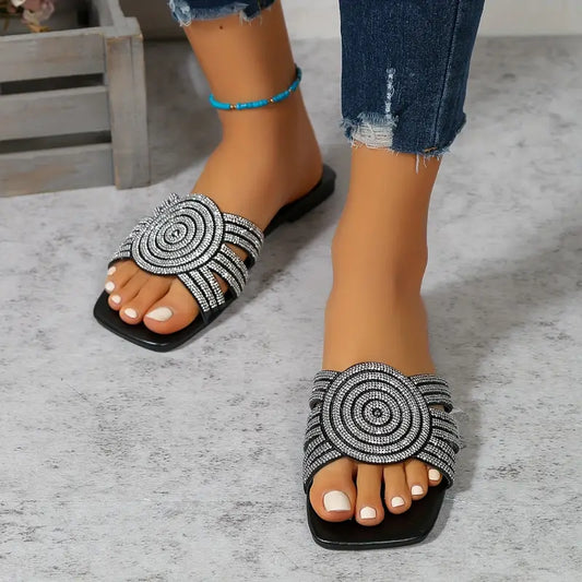 Decor dia sandalen, casual vierkante teen platte zomerschoenen