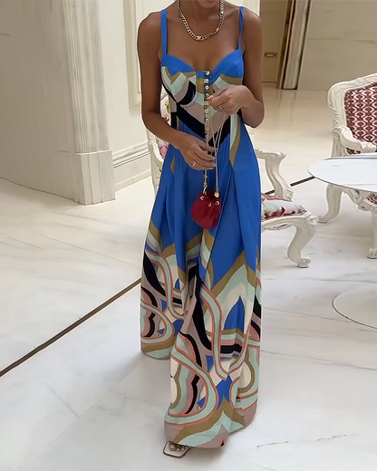 Samantha - Jarretelle Los Bedrukt Knoop Jumpsuit