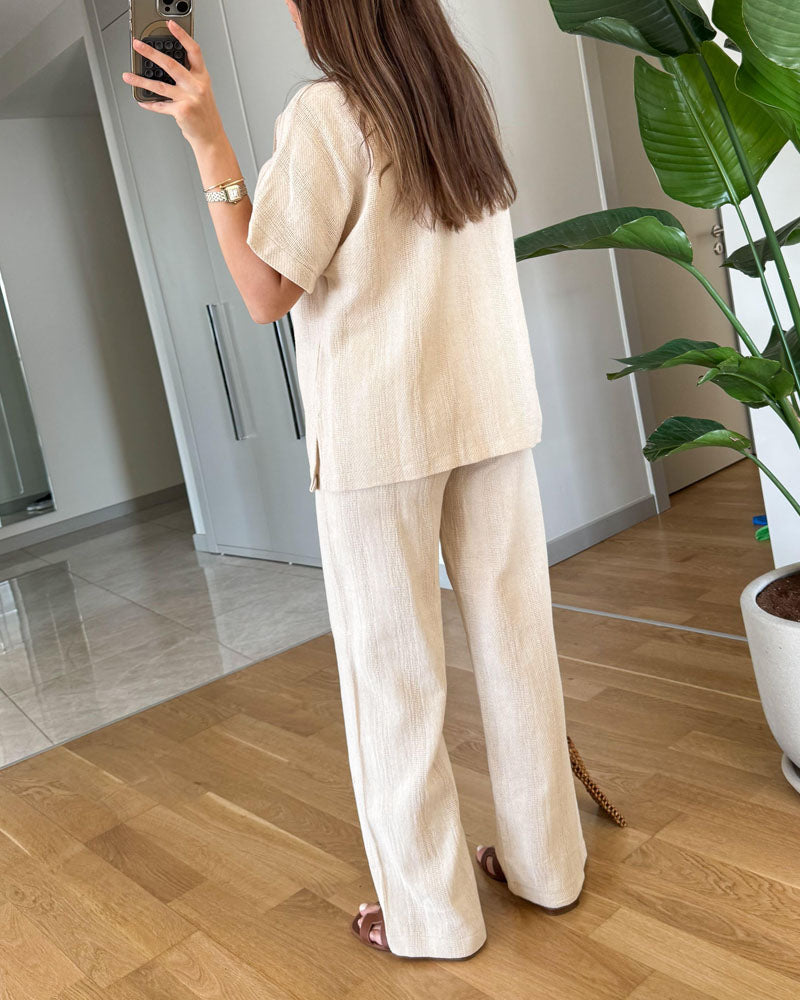 Mariana - Chic V-hals shirt & broek tweedelige set