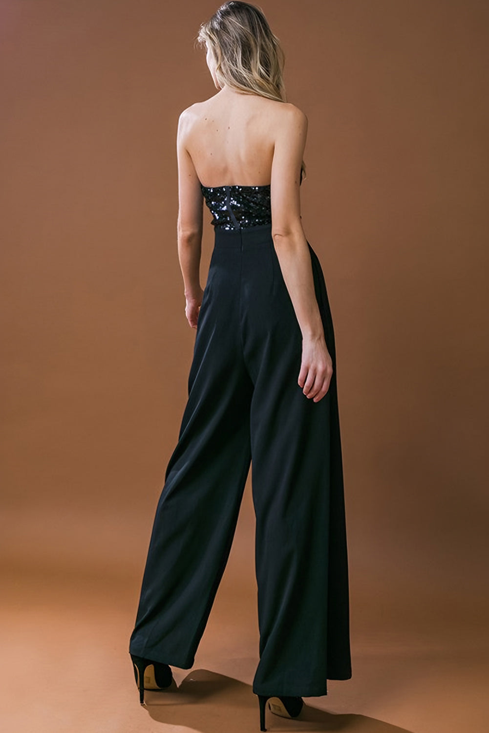 Valeriya | Zwarte Pailletten Tubetop Jumpsuit