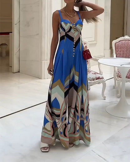 Samantha - Jarretelle Los Bedrukt Knoop Jumpsuit