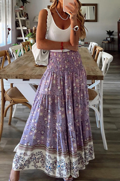 Jamilla | Boho Bloemenprint Hoge Taille Maxi Rok