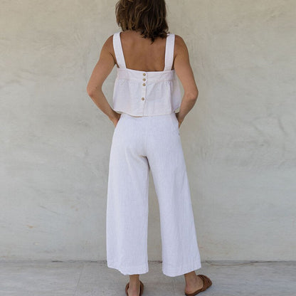 Janeya - Katoenen linnen top en wijde broek set