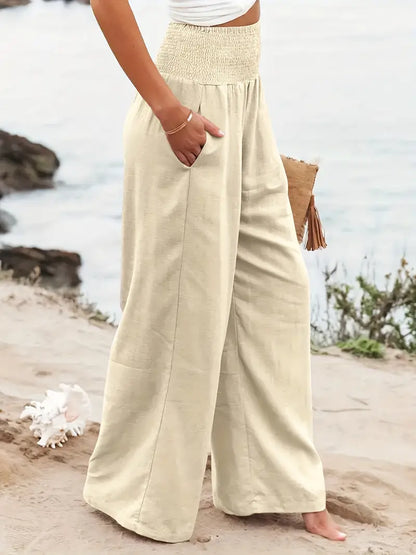 Ciska - Elastische taille broek met wijde pijpen